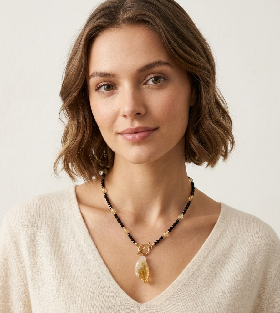 Naszyjnik z czarnym turmalinem i cytrynem „Światło Ochrony” – autorska biżuteria Silverchoice - obrazek 3